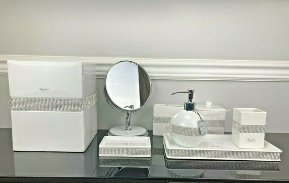 BELLA LUX Gorgeous FULL RHINESTONE MIRROR Luxury Bath Pump Soap Dispenser 