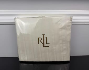 New Vintage Ralph Lauren Penthouse Jacquard Cream Cotton Extra Deep QUEEN Fitted Sheet Up To 18" DEEP