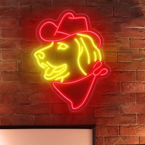 Golden Retriever Neon Sign for Wall Decor, Cute Dog with Cowboy Hat Led Sign for Pet Shop Bedroom Home Party Decor,Animal LED Sign for Gifts