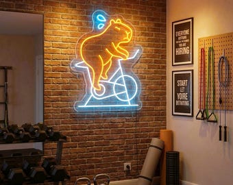 Custom Capybara Cycling Neon Sign, Funny Home Gym Decor, Peloton Room Wall Light, Gift for Fitness Fans and Indoor Riders Glow