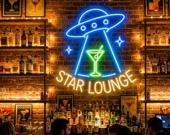 Custom Alien Cocktail Neon Sign, Personalized UFO Home Bar Light for Basement Lounge, Patio Party Decor, Novelty Gift for Bar Owner
