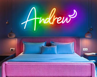 Letrero de neón con nombre de arcoíris para niños, decoración de habitación infantil, regalo de cumpleaños para niños, letrero de neón personalizado para dormitorio, arte de pared para dormitorio, decoración de pared, luz LED
