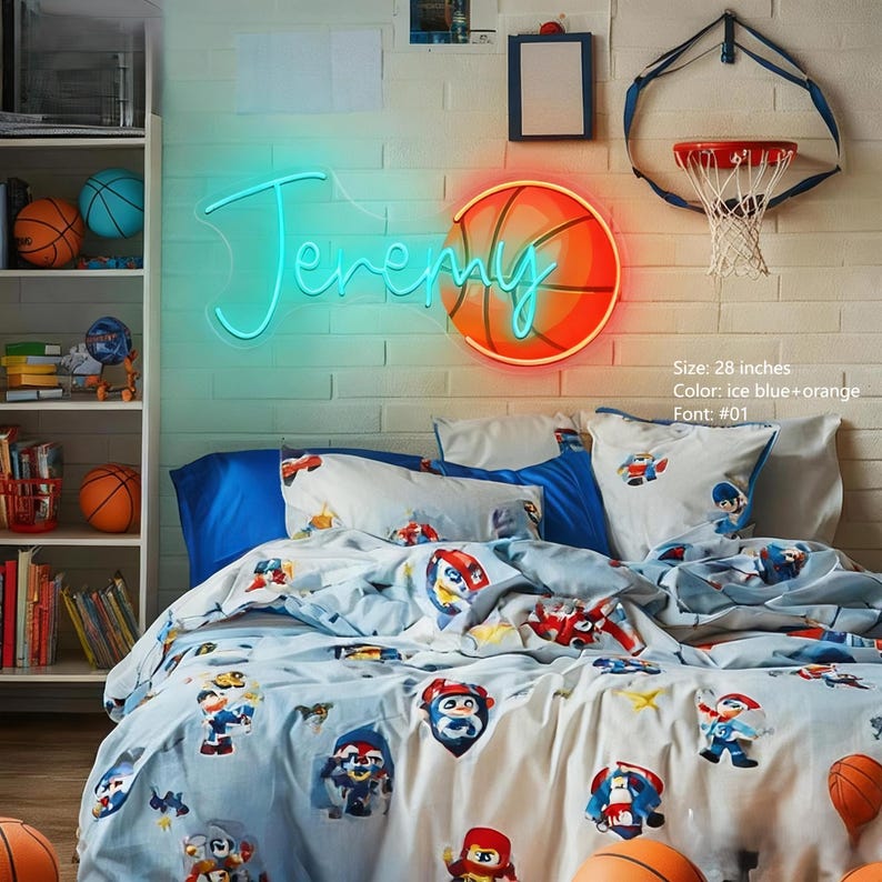 Basketball Neon Name Sign Custom for Kids, Battery Led Sign Kids Room Decor, Personalized LED Light Bedroom Decor, Teenage Boy Gifts image 2