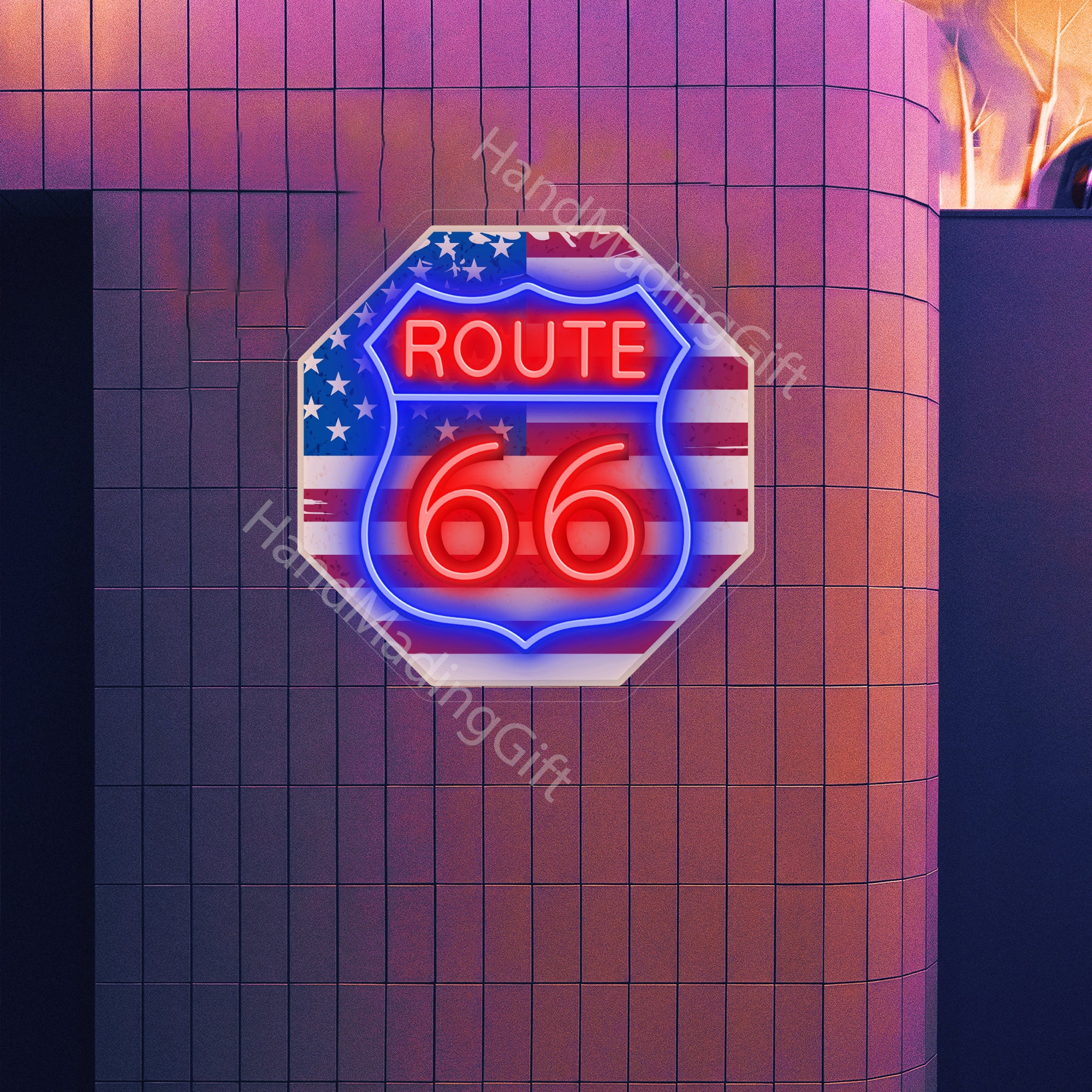 ルート66 カスタムネオサイン　未使用 ROUTE66 引き渡し済み商品 カスタムルート66ネオンサイン：UV LEDライト、ガレージ装飾 - Etsy 日本