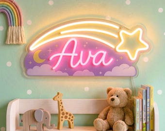 Custom Little Star Name Sign, Custom Ava Nursery Neon Light for Baby Room Wall Decor, Toddler Reading Nook, Personalized New Baby Gift Idea