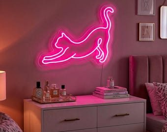 Custom Stretching Cat Neon Light, Minimalist Cat Lover Decor, Cute Bedroom Wall Sign, Gift for Pet Lovers and Cozy Rooms Glow