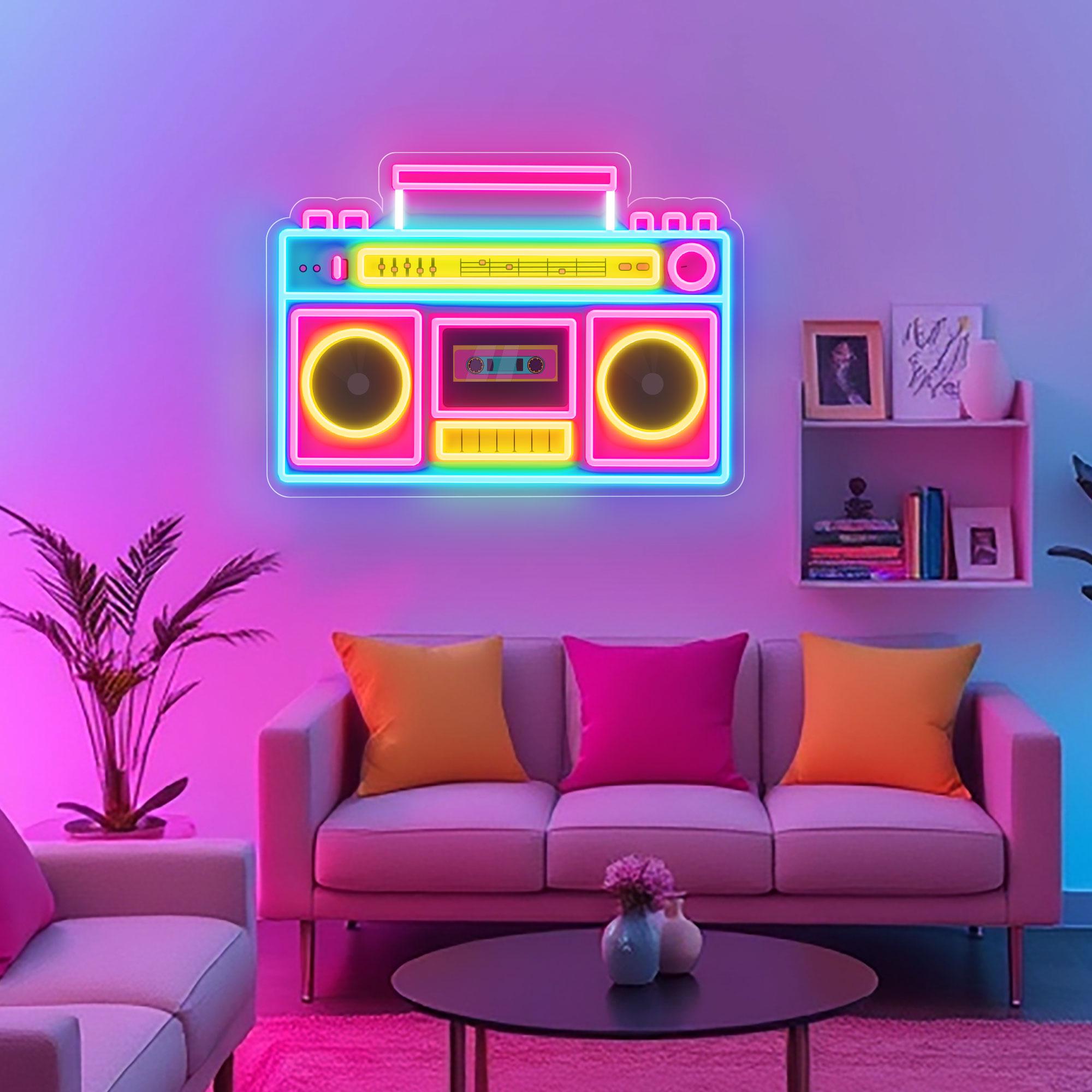 レトロラジオネオンサイン：80年代の音楽スタジオの装飾、LEDライト