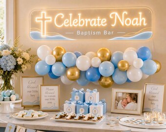 Custom Baptism Reception Sign, Personalized UV Neon Name Light for Baptism Bar, Christening Drink Station Decor and Baby Shower Gift