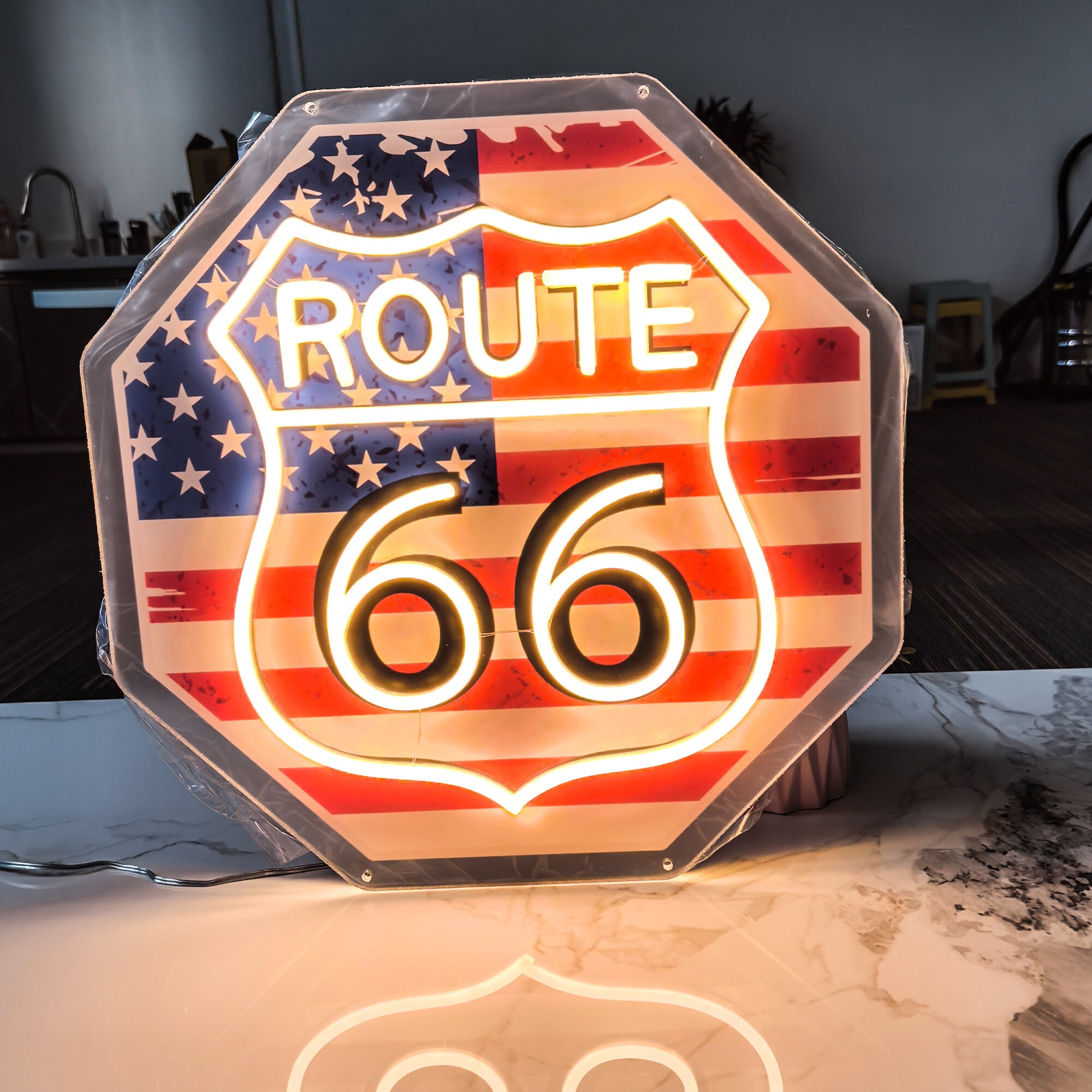 Custom Route 66 Neon Sign: UV LED Light, Garage Decor - Etsy