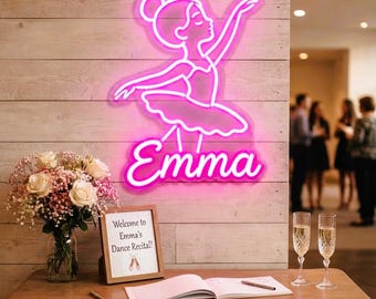 Custom Ballet Neon Sign With Name, Personalized Ballerina LED Light for Dance Recital Decor, Kids Bedroom, Studio, Birthday Party Gift