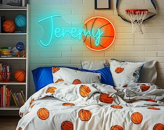 Basketball Neon Name Sign Custom for Kids, Battery Led Sign Kids Room Decor, Personalized LED Light Bedroom Decor, Teenage Boy Gifts