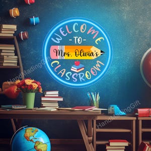 Teacher Door Sign Custom Grade Teacher Name Sign, Classroom Door Sign,Pencil Door Hanger, Classroom Decor,Welcome Sign,Teacher Gift,Led sign