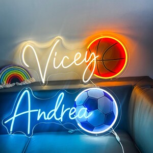 Basketball Neon Name Sign Custom for Kids, Battery Led Sign Kids Room Decor, Personalized LED Light Bedroom Decor, Teenage Boy Gifts image 3
