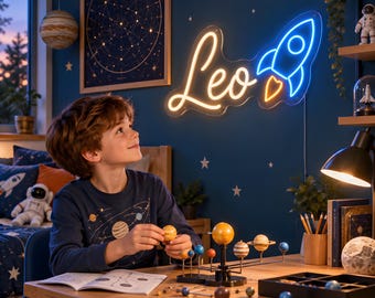 Custom Kids Neon Name Sign, LED Bedroom Light, Boys Room Decor, Rocket Space, Soccer Room, Dinosaur, Gaming Room, Birthday Christmas Gifts