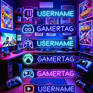 Gaming Neon Sign, Custom LED Neon Name Light for Gamers, Man Cave Decor, Stream Background, Cool Y2K Game Room Wall Decor,  Streamer Gift