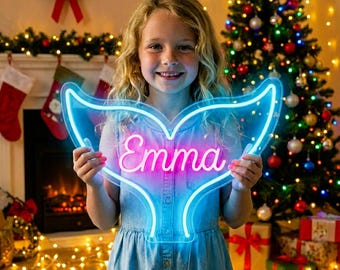 Custom Mermaid Tail LED Neon Name Sign for Girls Bedroom, Nursery Wall Art, Birthday Party Backdrop, Ocean Theme Personalized Gift
