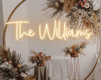 Custom Wedding Neon Sign, Vintage Name Welcome Sign, Battery Operated Led Lights, Last Name Signs, Led Sign for Wedding Backdrop Wall Decor