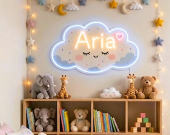 Custom Cloud Name Neon Sign, Personalized Nursery Name Light for Baby Room, Toddler Reading Corner Decor, New Baby Shower Gift Idea