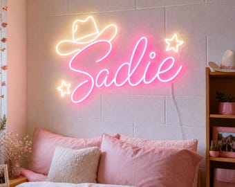 Custom Cowgirl Neon Sign, Personalized Name Wall Light for Dorm Room, Western Girl Bedroom Decor, College Move In Birthday Gift Idea