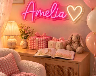 Custom Name With Pattern LED Neon Sign, Personalized Kid's Neon Light, Bedroom Nursery Dorm Room Wall Decor, Gift For Kids, Birthday Gift