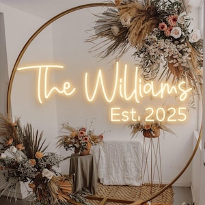 Custom Last Name Neon Sign Rustic Wall Decor, Battery Operated Custom Led Sign, Wedding Welcome Sign Backdrop, Personalized Gifts,Home Decor