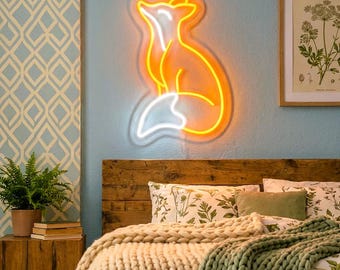 Custom Fox Neon Sign for Kids Room, Dual Color LED Nursery Night Light, Animal Wall Decor for Bedside, Bookshelf, Sweet Birthday Gift