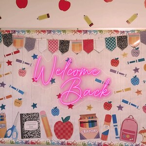Letrero de neón de bienvenida personalizado para regreso a clases, decoración para fiestas, decoración de aulas, regalo personalizado para nuevos maestros, decoración estética de habitaciones.