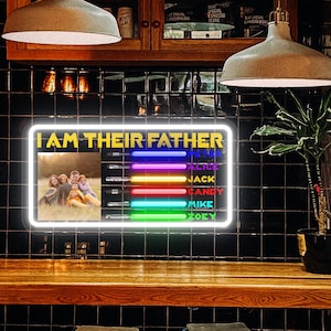 Letrero de neón de Star Wars para el Día del Padre, regalo "Soy su padre" con nombres, regalo personalizado con nombre de niño para papá, regalo premium para esposo, decoración para la cueva del hombre.