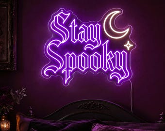 Custom Stay Spooky Neon Sign, Gothic Bedroom Wall Light for Dark Academia Room Decor, Goth Dorm, Witchy Vanity and Halloween Gift Decor