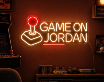 Custom Game Room Neon Sign, Personalized GAME ON Arcade Joystick Wall Light, Retro Gamer Decor, College Dorm Gift for Teen Boys Room