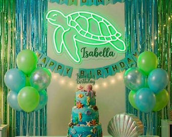 Custom Sea Turtle LED Neon Sign, Personalized Name Light for Nursery, Kids Bedroom, Ocean Theme Party Decor Gift for Baby Shower