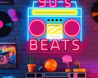 Retro Radio Neon Sign: 80s Music Studio Decor, LED Light