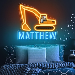 Placa de neon com nome de caminhão personalizada para presente para crianças, decoração de quarto com placa de LED, presente personalizado com luz de LED, caminhão com nome, presente de aniversário para crianças