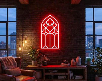 Custom Gothic Cathedral Window Neon Sign, Red LED Church Window Wall Decor, Gothic Room Decor, Halloween Gift