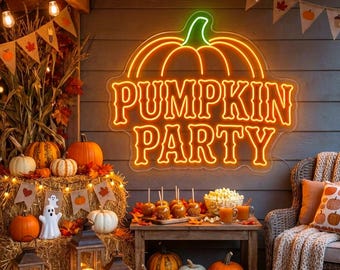Custom Pumpkin Party Neon Sign for Covered Porch Halloween Decor, Fall Party Wall Light, Candy Table, Backyard Entrance Family Gift