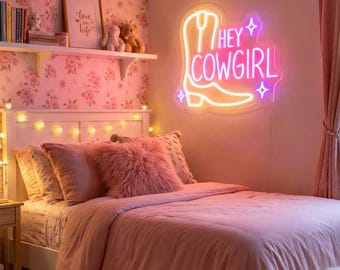 Custom COWGIRL Neon Sign, Cowboy Boot Shelf Light for Western Bedroom Decor, Vanity Mirror Wall, Dorm Room Decor, Cowgirl Gift Sign Light
