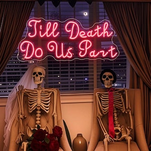 Placa de neon personalizada "Até que a morte nos separe", placa de casamento para decoração de parede, presente personalizado com luz neon para ela, placa de LED personalizada para presente