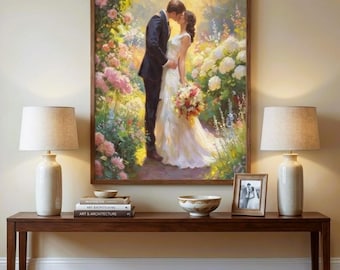 Custom Wedding Portrait, Impressionist Canvas Wall Art, Anniversary Gift for Couple, Personalized Bridal Shower Decor, Wedding Gifts