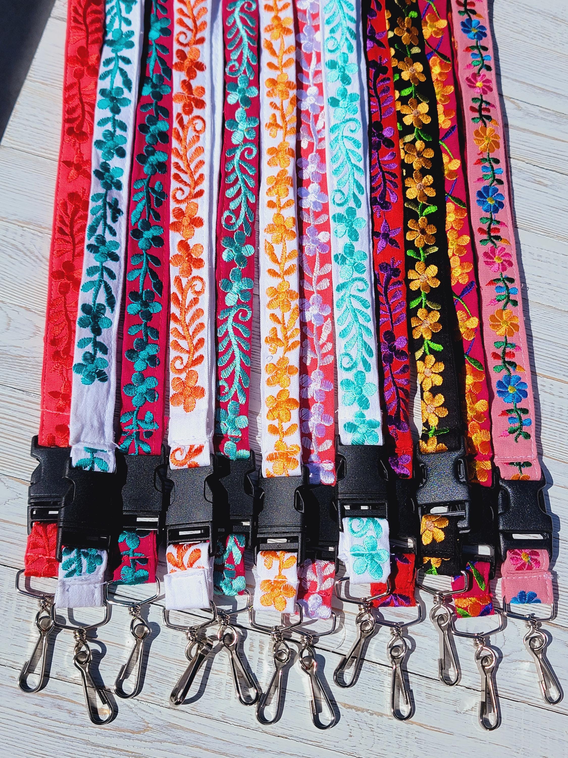 Mexican Embroidery Lanyard | Floral Embroidered Lanyard Keychain