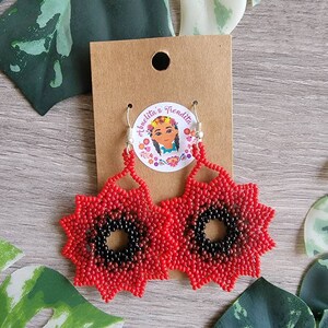 Firework Earrings | Hand Beaded Huichol Earrings | Wixarika Art Mexican Earrings B