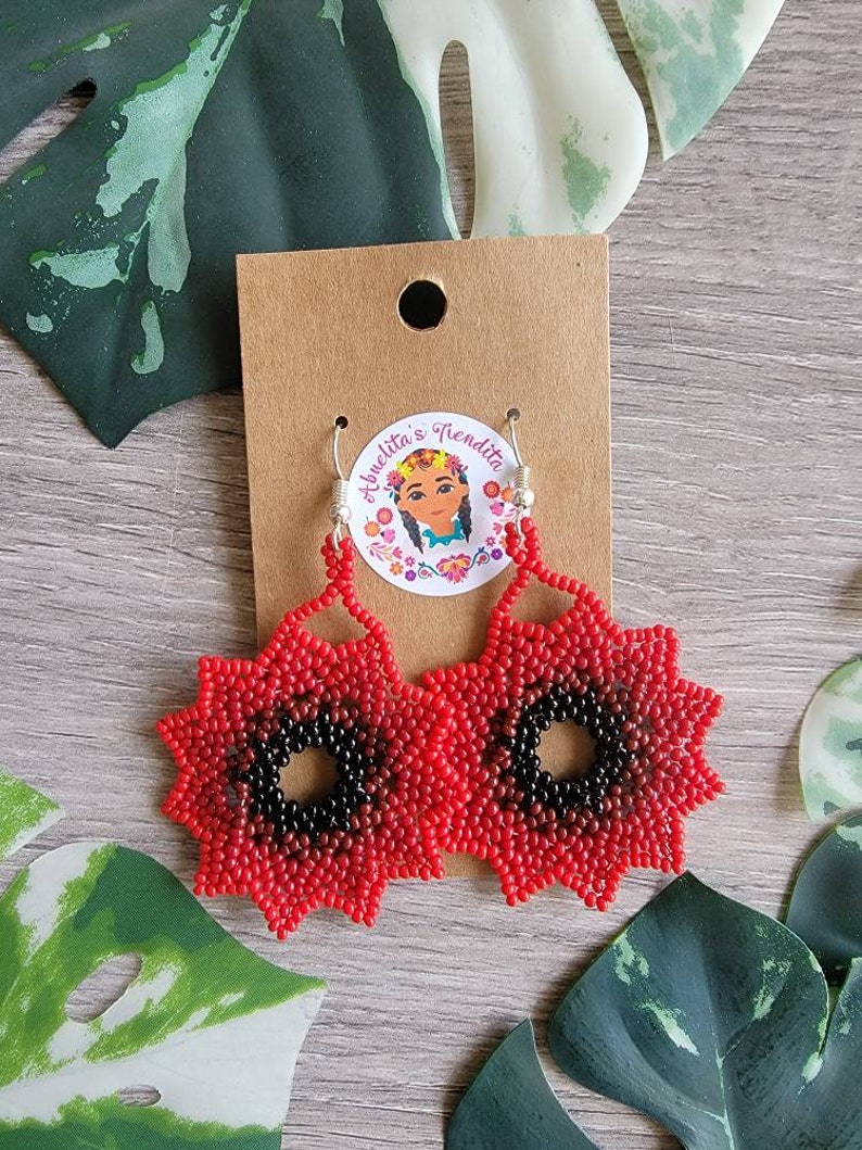 Firework Earrings | Hand Beaded Huichol Earrings | Wixarika Art Mexican Earrings B