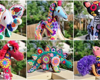 Mexican Stuffed Animals | Handmade Stuffed Animalitos | Hand Embroidered Felt Plush Animal | Colorful Plushie