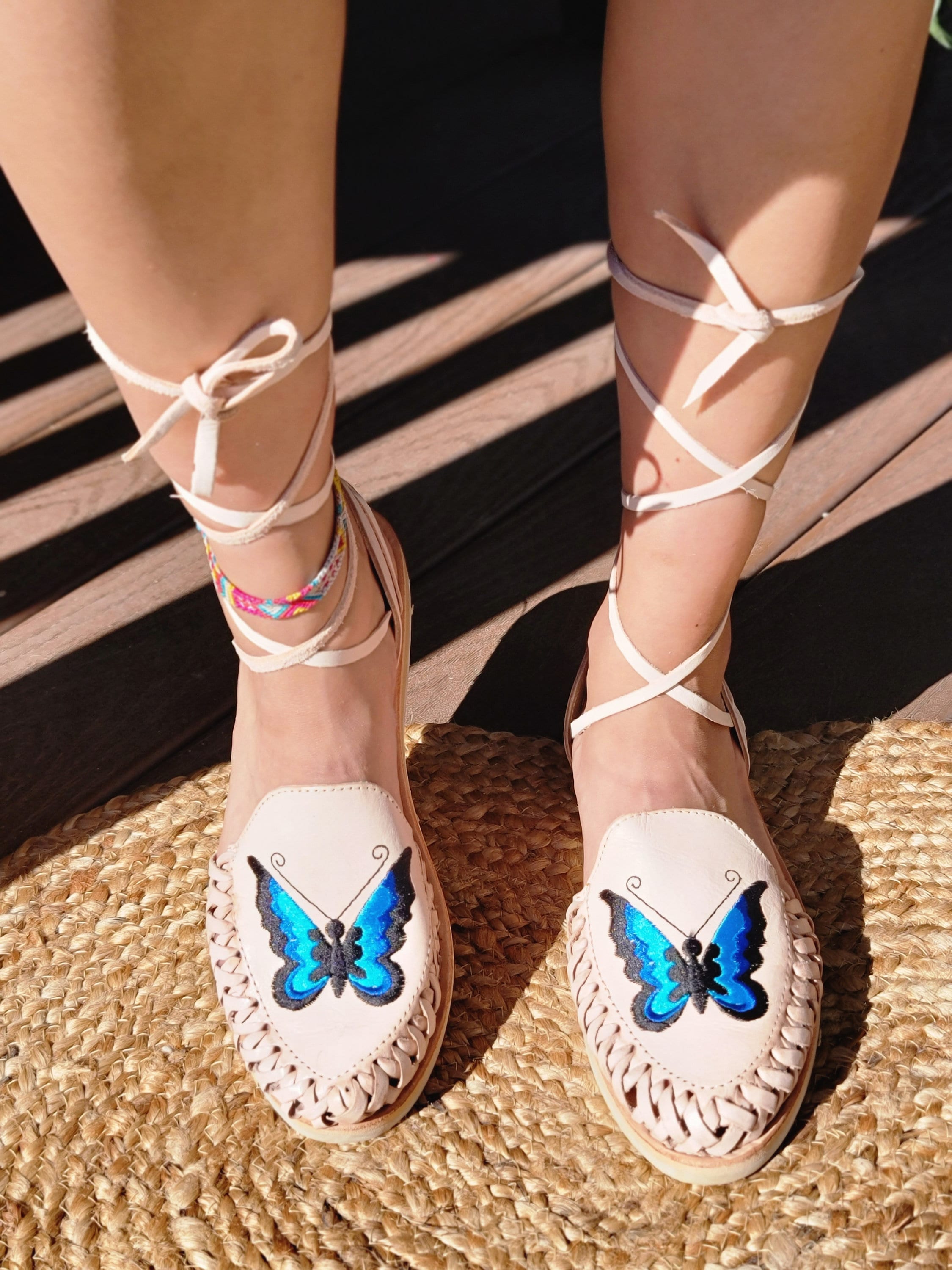 Butterfly White Lace Up Huaraches White Lace Up Huaraches