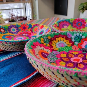 Mexican Hand Embroidered Hand Woven Bread Basket