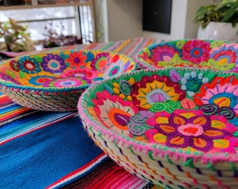 Mexican Hand Embroidered Hand Woven Bread Basket