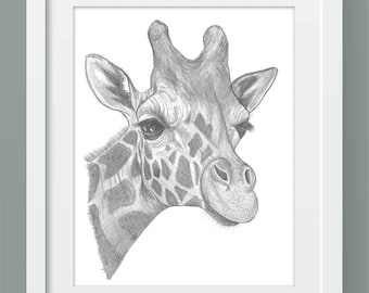 Giraffe, Hand Drawn Print (A4)