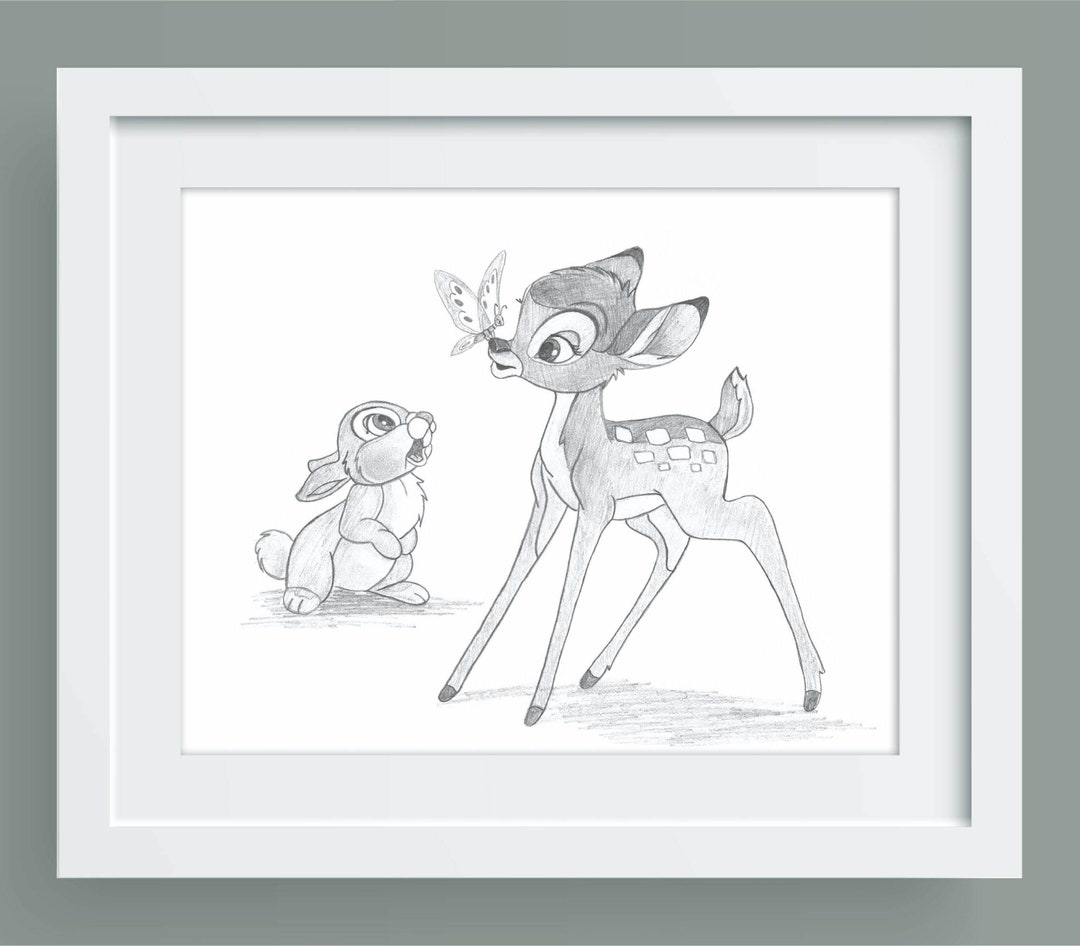 Bambi and Thumper Inspired, Hand Drawn Print A4 - Etsy