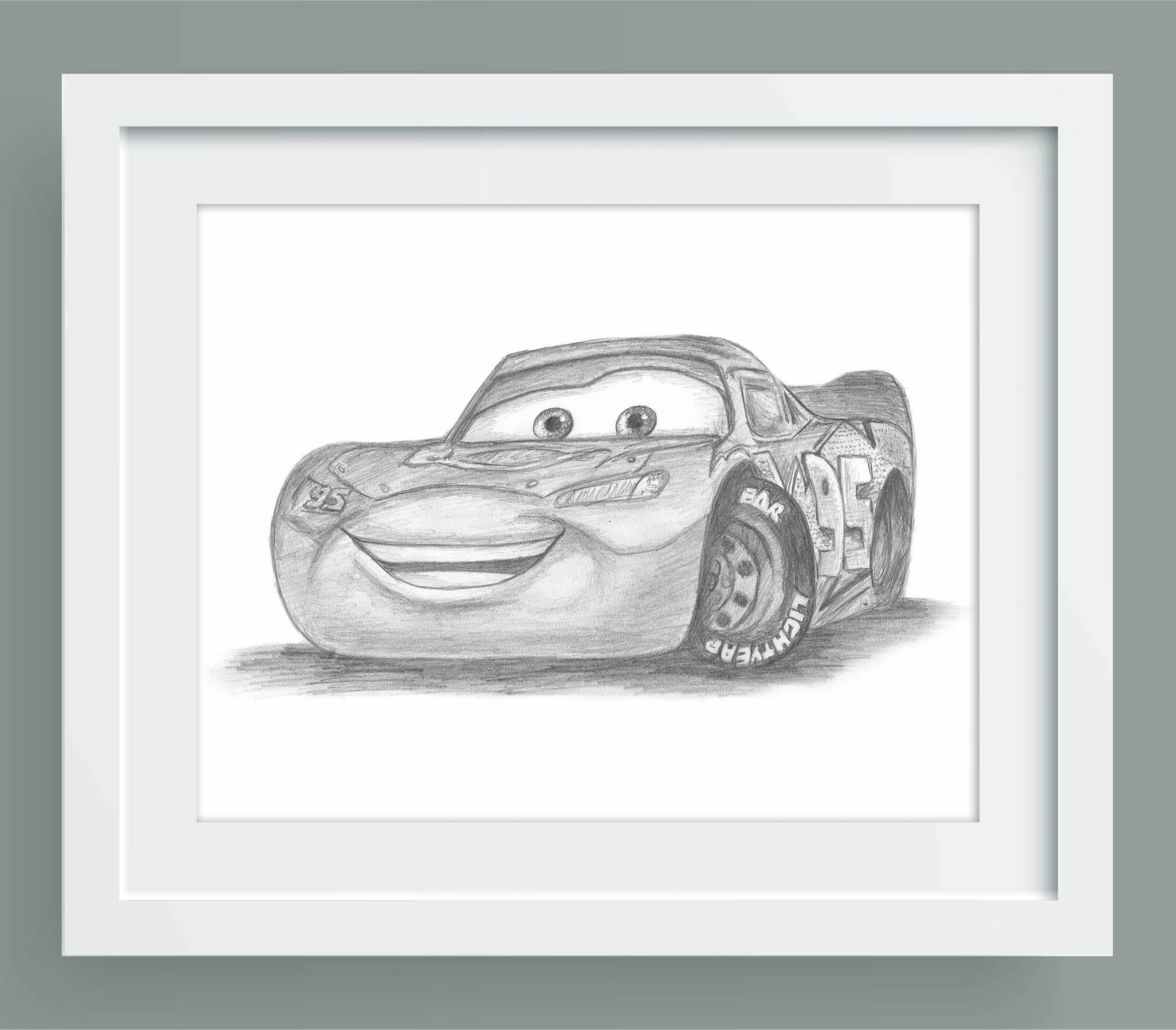 Lightning Mcqueen Inspired, Hand Drawn Print A4 - Etsy