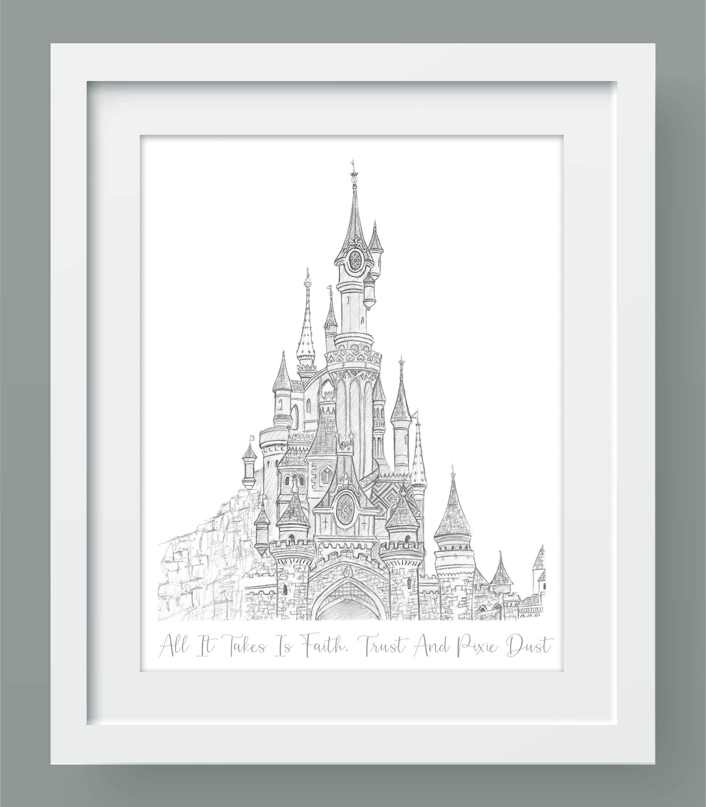 Coloriage Chateau Disneyland Paris Disneyland Paris Sleeping Beauty Castle Hand Drawn Print A4 - Etsy France