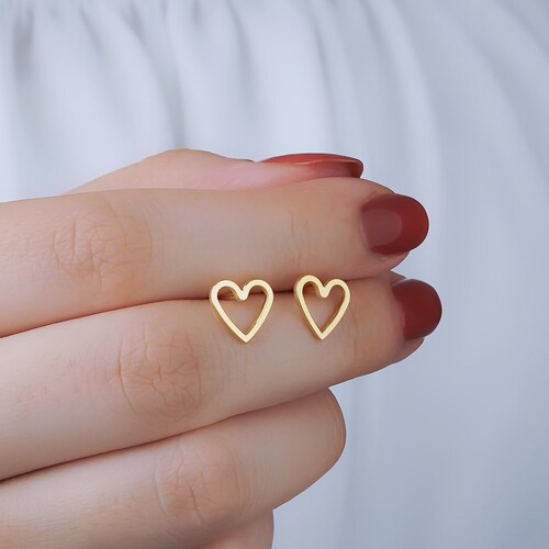 Pair Dainty Small Heart Stud Earrings Tiny Studs Small Gold Etsy